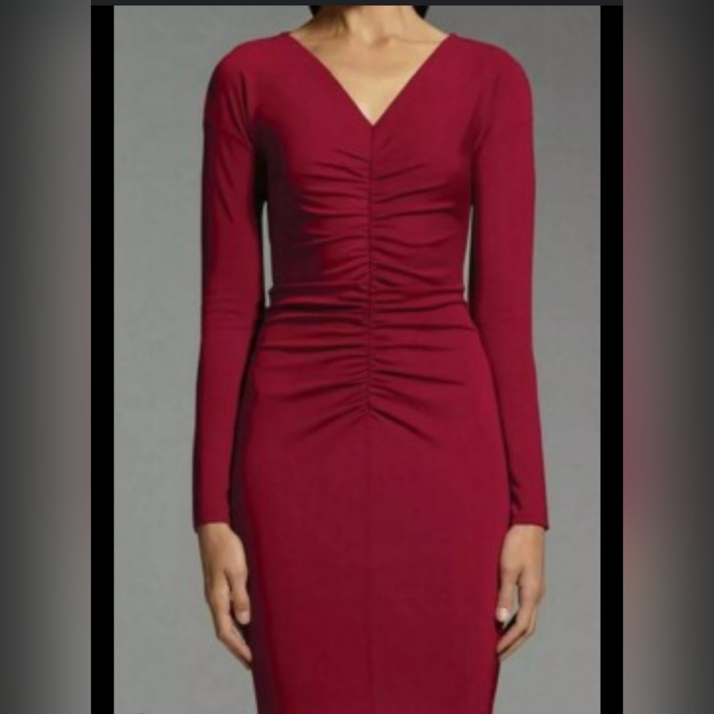 Narciso Rodriguez Burgundy/Red Ruching Long Sleeve Dress